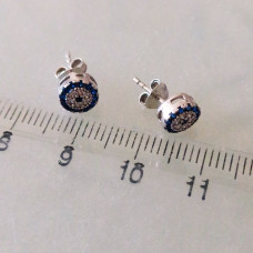 925 Ayar Gümüş Mini Nazar Boncuğu Zirkon Taşlı Çivi Küpe