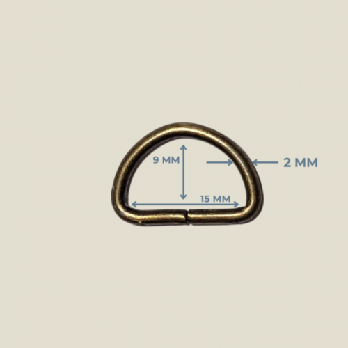 1.5 cm x 2 mm Antik Sarı D Halka (15 mm) - Çanta ve Hobi Aksesuarı
