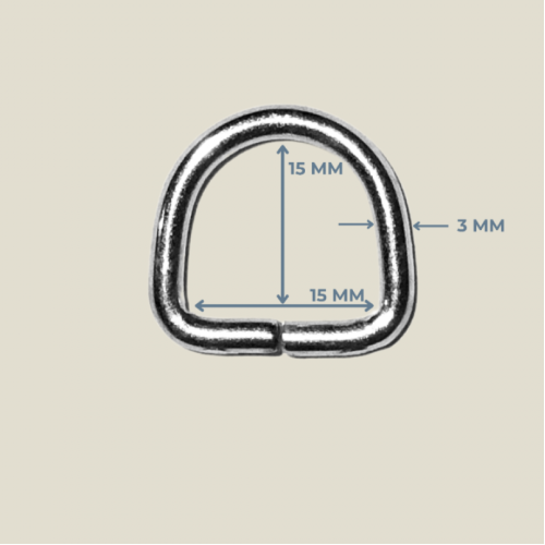 15 mm x 15 mm x 3 mm Metal Renk D Halka - Çanta ve Hobi Aksesuarı