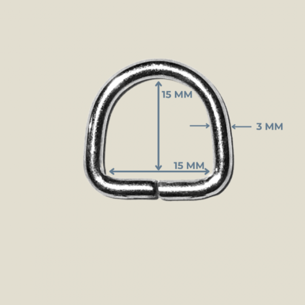 15 mm x 15 mm x 3 mm Metal Renk D Halka - Çanta ve Hobi Aksesuarı