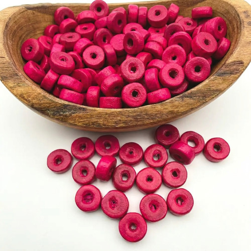 Fuşya Ahşap Rondela Kesim Boncuk 8 mm (200 Adet)