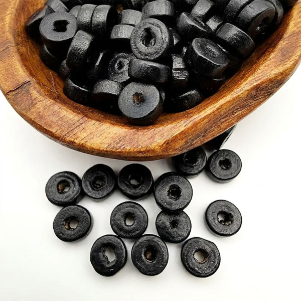 Siyah Ahşap Rondela Kesim Boncuk 8 mm (200 Adet)