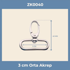 3 cm Orta Akrep Kanca Nikel - Metal Çanta ve Anahtarlık Aparatı