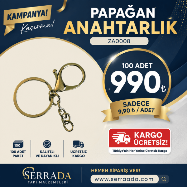 Papağan Anahtarlık – Nikel Renk | 100 Adet