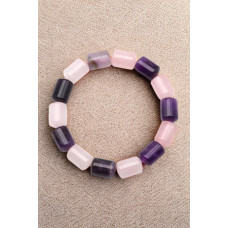 A Kalite Ametist ve Pembe Kuvars Doğal Taş Bileklik - 10 x 14 mm Silindir Kesim