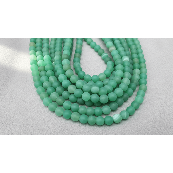 Doğal Mat Yeşil Alacalı Akik Taşı 8 mm | 1 Dizi ~46-48 Adet