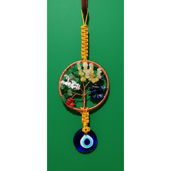 Cam Nazar Boncuklu Karışık Doğal Taşlı Hayat Ağacı Kolye – Enerji ve Zarafetin Simgesi
