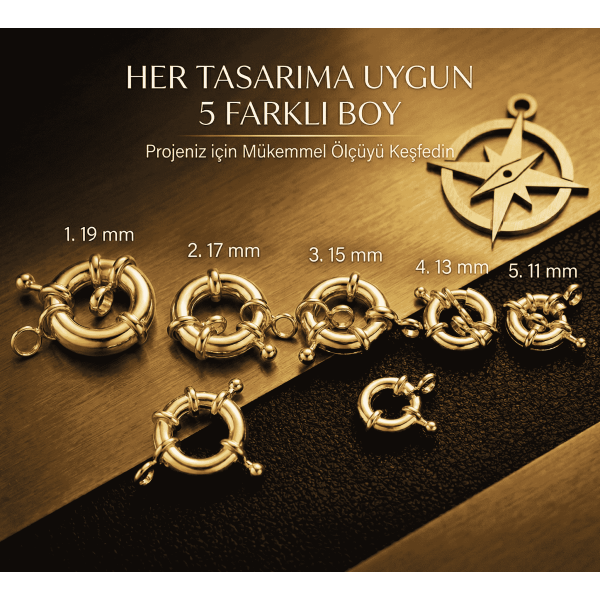 Altın Kaplama Gemici Kilidi Kapama - 5 Farklı Ölçü Seçeneği