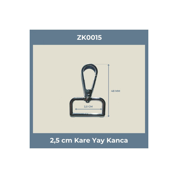 2,5 cm Kare Yay Kanca Nikel – Metal Çanta Askı ve Anahtarlık Aparatı