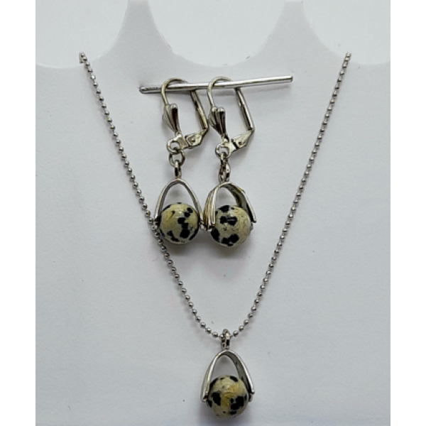 Doğal Dalmaçyalı Jasper Taşı Kolye Küpe Seti Enerjiyi Taşıyan Zarif Takım