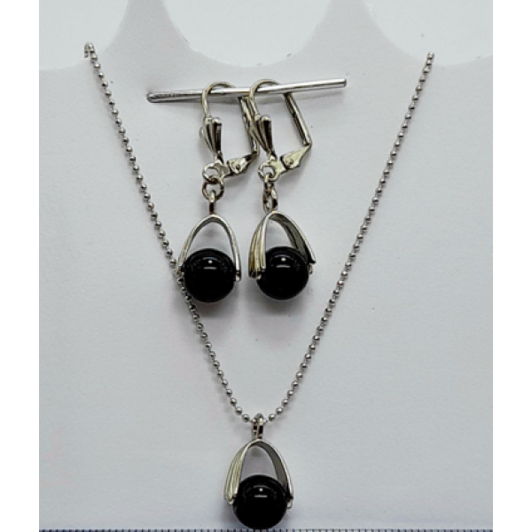 Doğal Oniks Taşı Kolye ve Küpe Seti – El Yapımı Koruyucu Takı Kombini