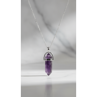 Ametist Doğal Taş Çivi Model Kolye – Ruhsal Denge ve Negatif Enerji Koruması | 40 cm Zincir