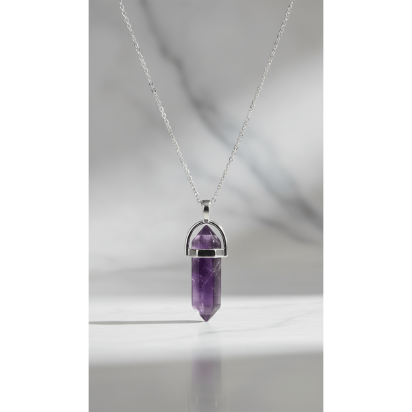 Ametist Doğal Taş Çivi Model Kolye – Ruhsal Denge ve Negatif Enerji Koruması | 40 cm Zincir