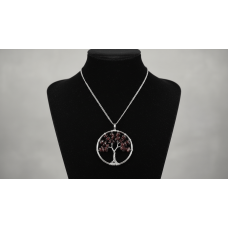 Doğal Granat Taşı Hayat Ağacı Kolye – El Yapımı Tel Sarımı, 40 cm Zincirli