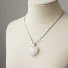 Kristal Kuvars Doğal Taş Kalp Model Kolye – 2 cm | Serraada