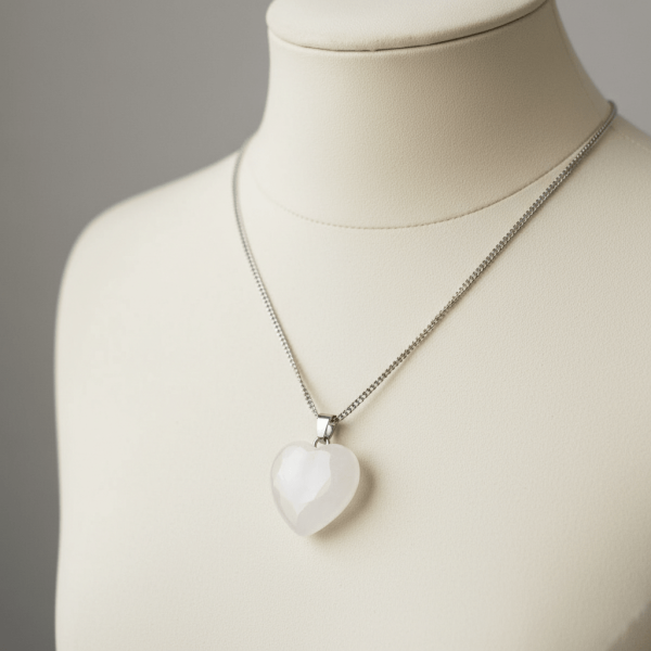 Kristal Kuvars Doğal Taş Kalp Model Kolye – 2 cm | Serraada