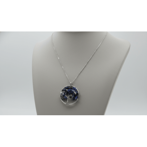 Lapis Lazuli Hayat Ağacı Kolye – Bilgelik ve İfade Taşı, El Yapımı Tel Sarımı