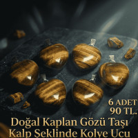 Doğal Kaplan Gözü Taşı Kalp Şeklinde Kolye Ucu - 6 Adet Doğal Kaplan Gözü Taşı Kalp Şeklinde Kolye Ucu - 6 Adet