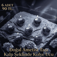 Doğal Ametist Taşı Kalp Şeklinde Kolye Ucu - 6 Adet Doğal Ametist Taşı Kalp Şeklinde Kolye Ucu - 6 Adet