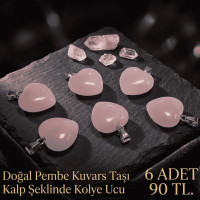 Doğal Pembe Kuvars Taşı Kalp Şeklinde Kolye Ucu - 6 Adet Doğal Pembe Kuvars Taşı Kalp Şeklinde Kolye Ucu - 6 Adet
