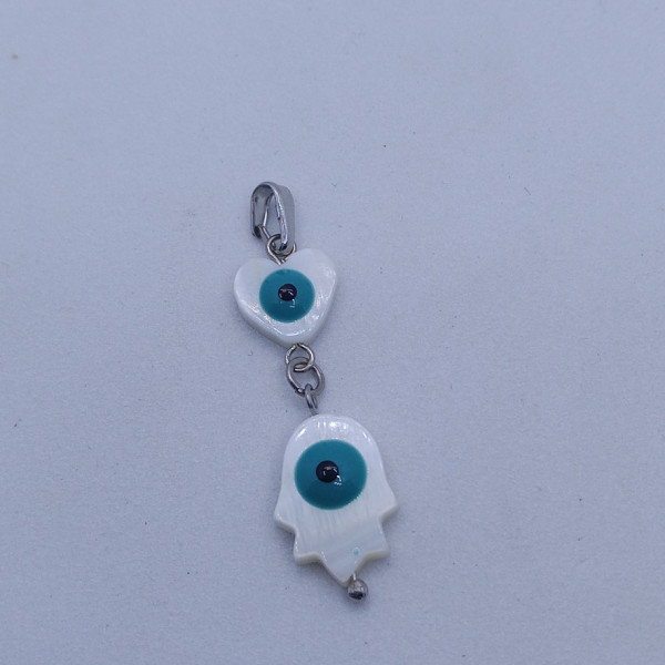 Nazar Boncuklu Sedef Taşlı Kolye Ucu – Gerçek Doğal Taş, Tekli Satış