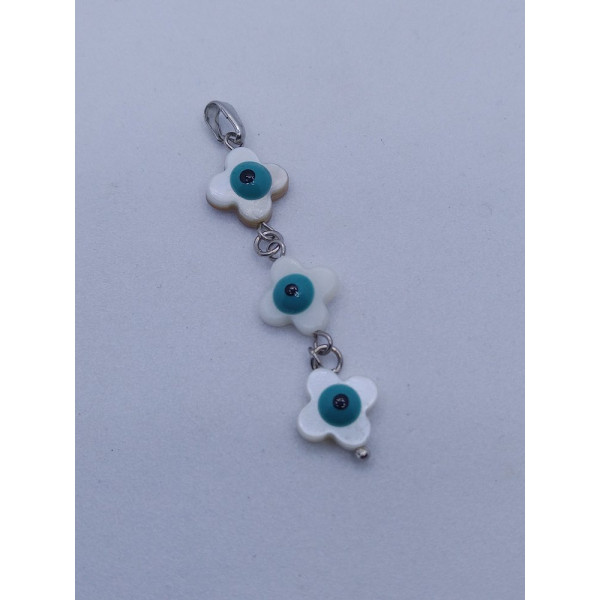 Nazar Boncuklu Sedef Taşlı Kolye Ucu – Gerçek Doğal Taş, Tekli Satış