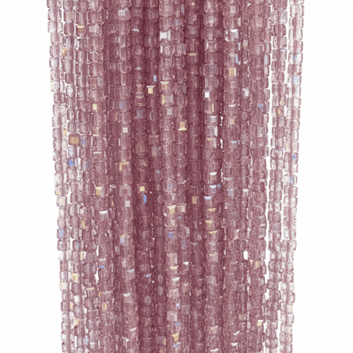4x4 mm Küp Model Pudra Pembe Kristal Boncuk Dizi (90-95 Adet)