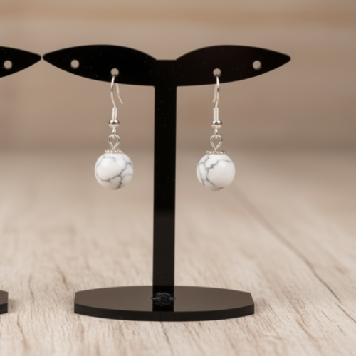 Havlit Doğal Taş Gümüş Kaplama Sallantılı Küpe - Minimalist Tasarım