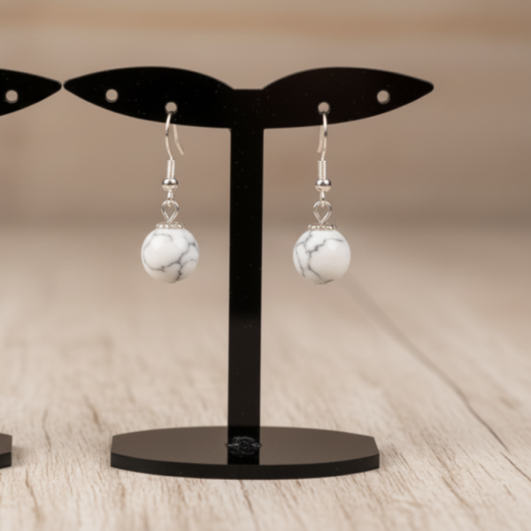 Havlit Doğal Taş Gümüş Kaplama Sallantılı Küpe - Minimalist Tasarım