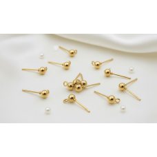 Altın Kaplama 4 mm Top Küpe Çivisi – 1 Çift Takı Aparatı