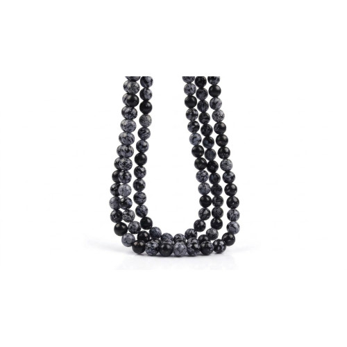 Karlı Obsidyen Doğal Taş Dizi - 10 mm Küre Kesim
