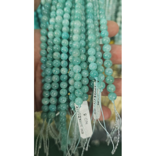 6 mm Amazonit Doğal Taş Dizi - A Kalite Pürüzsüz Küre Kesim (38 cm) 