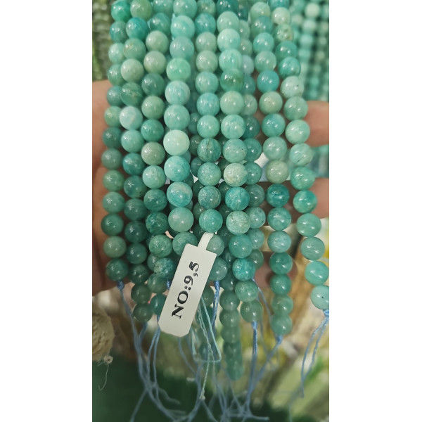 8 mm Amazonit Doğal Taş Dizi - A Kalite Pürüzsüz Küre Kesim (38 cm)