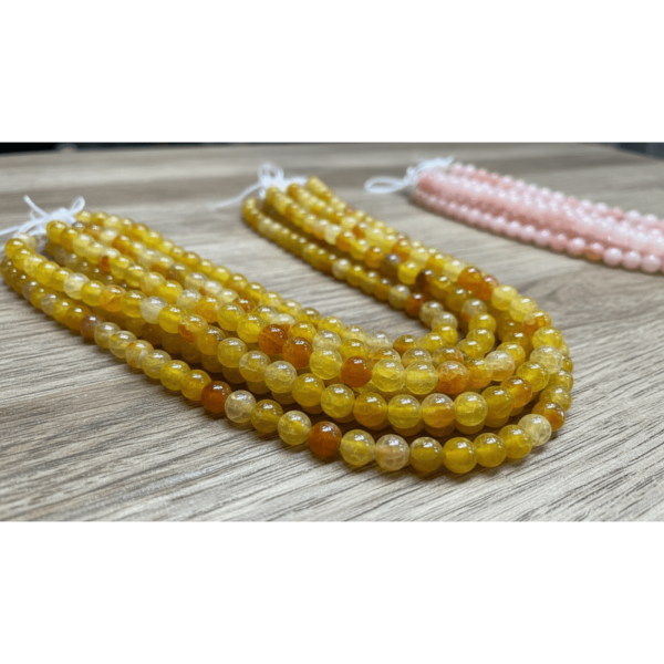 8 mm Sarı Damarlı Akik Doğal Taş Dizi - Pürüzsüz Küre Kesim (38 cm)