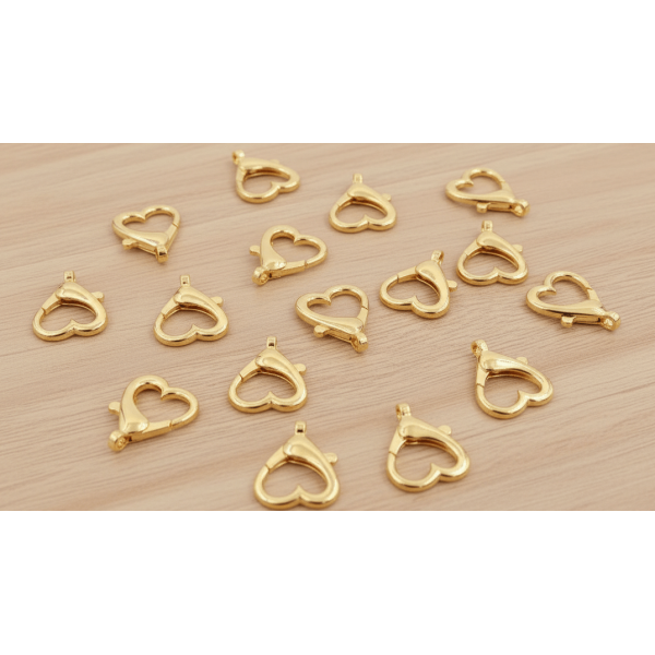 Altın Kaplama Kalp Model Papağan Kilit – Zarif Takı ve Aksesuar Malzemesi