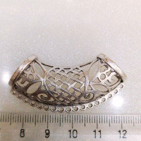 Antik Gümüş Kaplama Pirinç Hasır ve Dantel Motifli Kolye Ucu Aparatı - 50 mm (1 Adet)