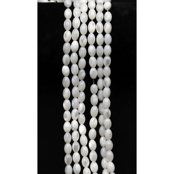 Sedef Doğal Taş Dizi 6x9 mm Arpa Kesim – Takı Yapımı Sedef Taş Boncuk (38 cm)