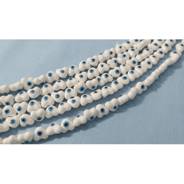 Beyaz Kalp Model Seramik Boncuk Dizi 20’li Paket – Takı ve Aksesuar İçin SERRAADA