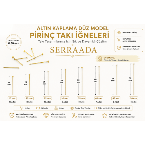 Altın Kaplama Düz Model Pirinç Takı İğnesi 0,80 mm – 15/20/25/30/35/40/45/50 mm Altın Kaplama Düz Model Pirinç Takı İğnesi 0,80 mm – 15/20/25/30/35/40/45/50 mm