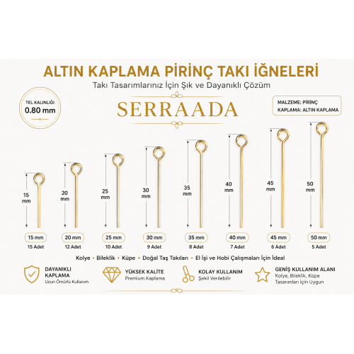 Altın Kaplama Pirinç Takı İğnesi 0,80 mm – 15/20/25/30/35/40/45/50 mm Altın Kaplama Pirinç Takı İğnesi 0,80 mm – 15/20/25/30/35/40/45/50 mm