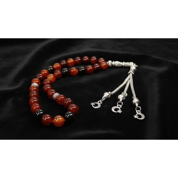 Akik Taşı Tesbih 33’lük | Gümüş Kaplama Metal Apereli – Serraada