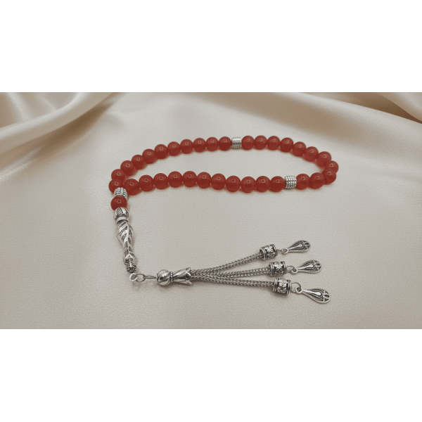 Akik Taşı Tesbih 33’lü | Gümüş Kaplama Metal Kısımlı Özel Tasarım