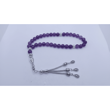 Ametist Taşı 33’lü Tesbih | Gümüş Kaplama Metal Detaylı Özel Tasarım