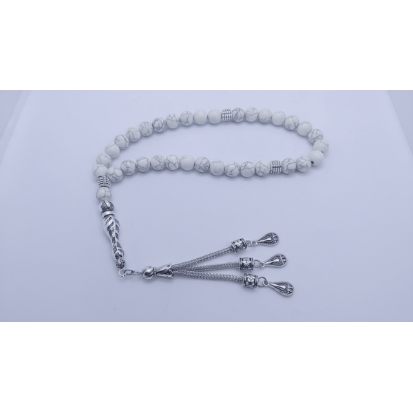 Havlit Taşı 33’lü Tesbih | Gümüş Kaplama Metal Detaylı Özel Tasarım