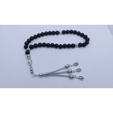 Oniks Taşı 33’lü Tesbih | Gümüş Kaplama Metal Detaylı Özel Tasarım