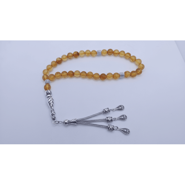 Sitrin Taşı 33’lü Tesbih | Gümüş Kaplama Metal Detaylı Özel Tasarım