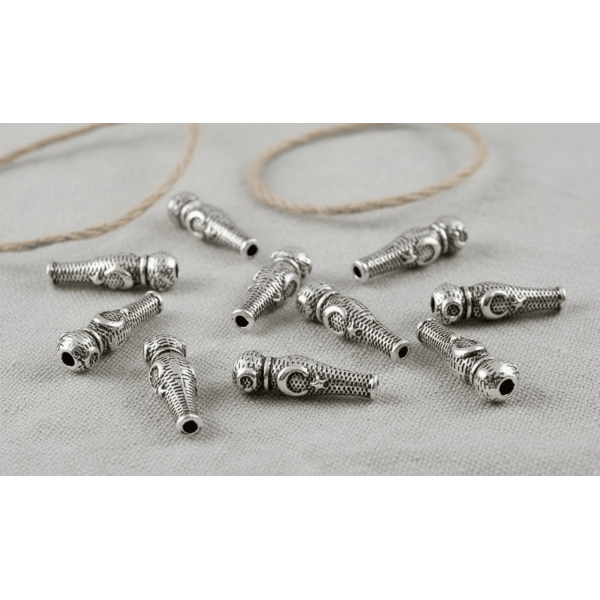 Ay Yıldız Desenli Gümüş Kaplama İmame – 5’li Paket Tesbih Aparatı