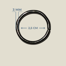 2.5 cm (25 mm) Füme Renk Yuvarlak Metal Halka - 3 mm Tel Kalınlığı (200 Adet)