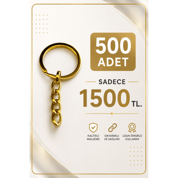 2,5 cm Ezme Model Zincirli Anahtarlık Halkası Sarı Metal Aparat – 500 Adet