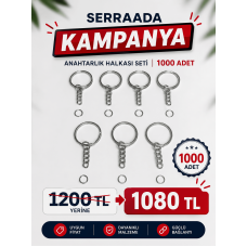 1000 Adet Anahtarlık Halkası Seti – Zincirli Metal Anahtarlık Aparatı – Nikel Kaplama – SERRAADA